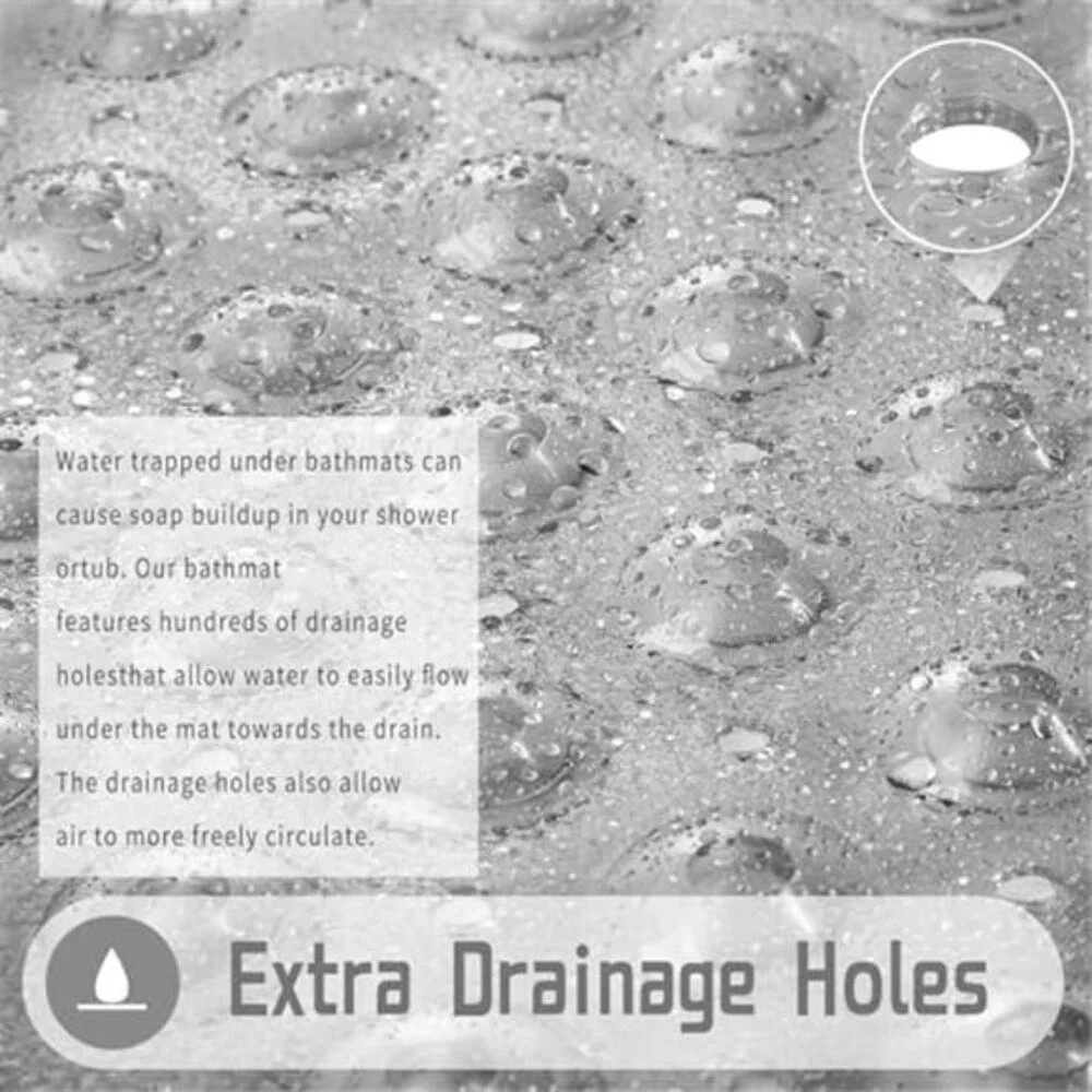 Non Slip Shower Mat 21x21 Inch Bath Tub Mat Suction Cups Drain Holes Clear Gray